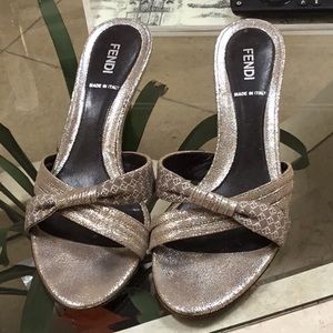 Fendi silver low heel slides